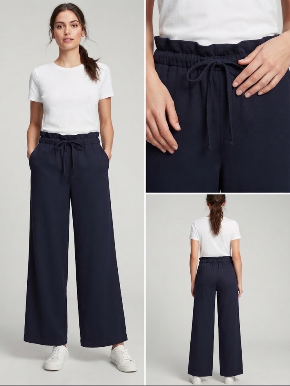 Express Women's Wide-Leg Drawstring Trousers - navy blue